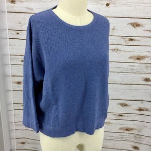 J Jill thermal crop top boxy fit pockets blue